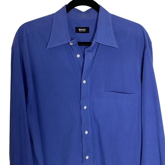 BOSS Hugo Boss Classic Blue Long Sleeve Dress Shirt Corporate Size 41/16 L EUC - Picture 3 of 14